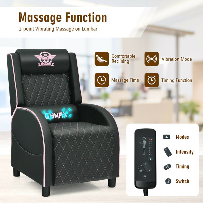 Massage Gaming Recliner Chair with Headrest and Adjustable Backrest