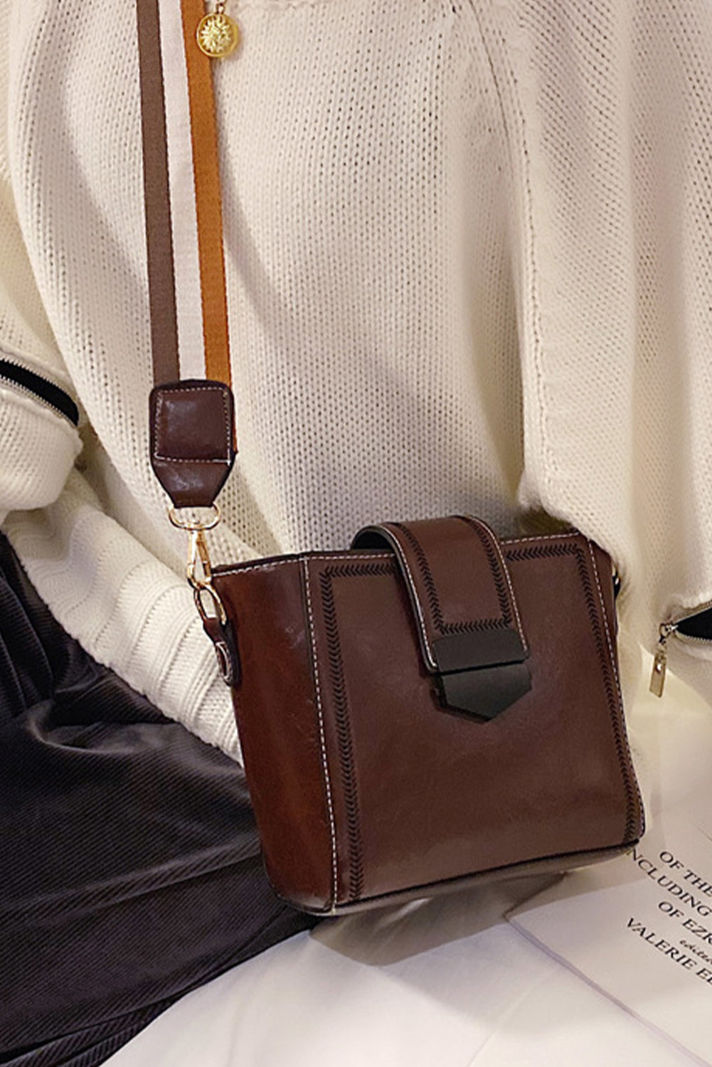 Brown Korean Style Faux Leather Crossbody Bag