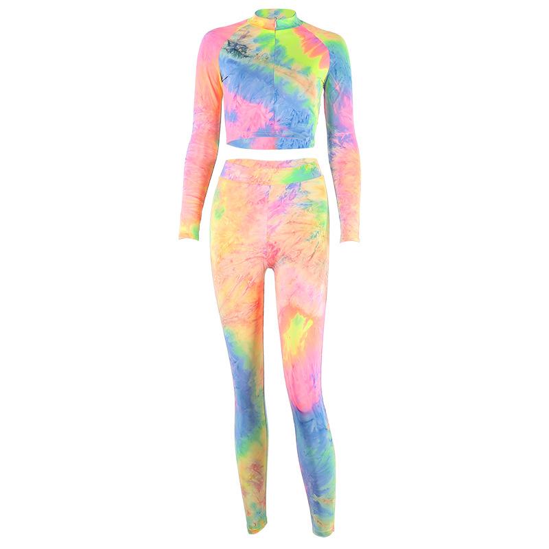 Two piece suit jumpsuits women 2019 winter Tie-dyed elastic