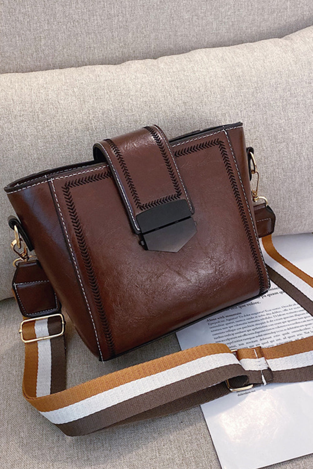 Brown Korean Style Faux Leather Crossbody Bag