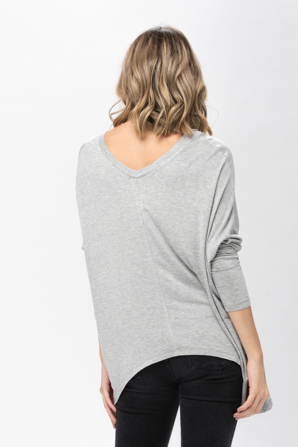 Knit Tunic Blouse Dolman Sleeve Oversized Curved-Hem Asymmetrical Tops