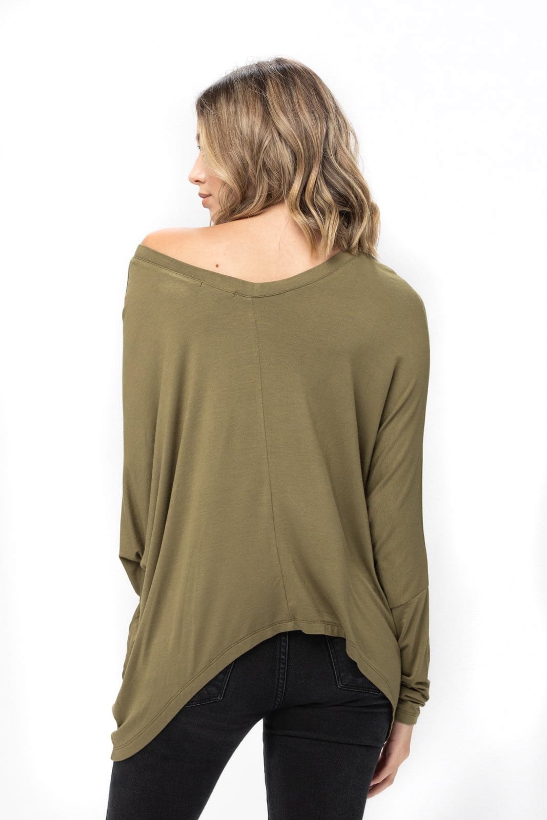 Knit Tunic Blouse Dolman Sleeve Oversized Curved-Hem Asymmetrical Tops