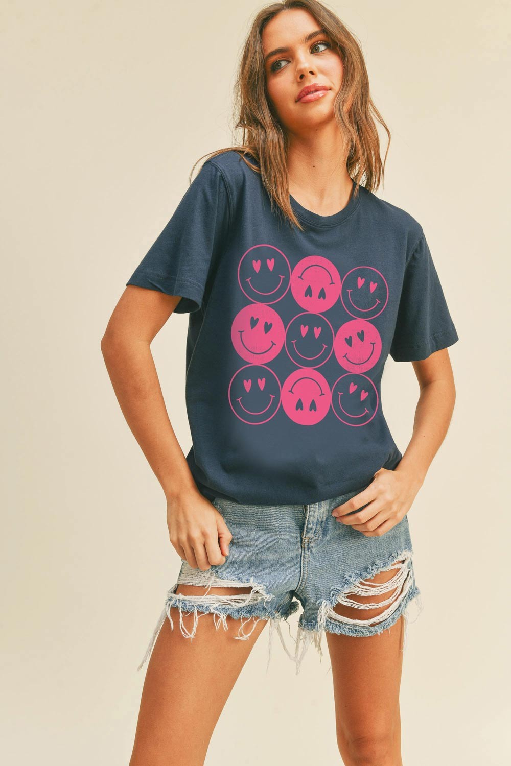 Heart Eyes Smiley Face Regular Fit Short Sleeve Tee - 100% Cotton