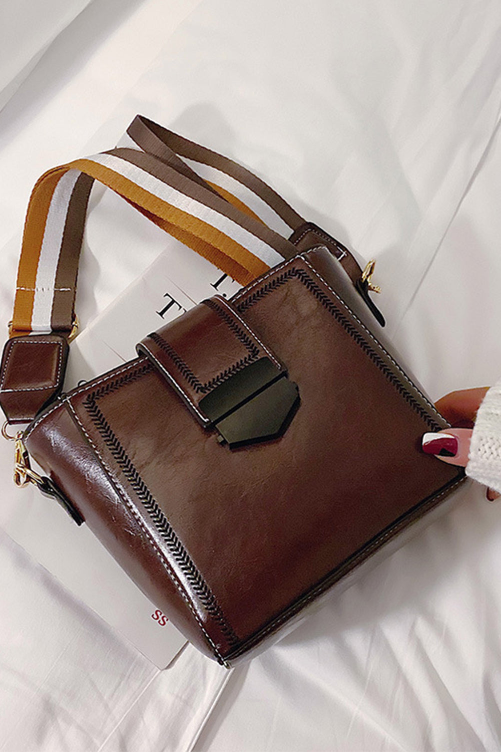 Brown Korean Style Faux Leather Crossbody Bag